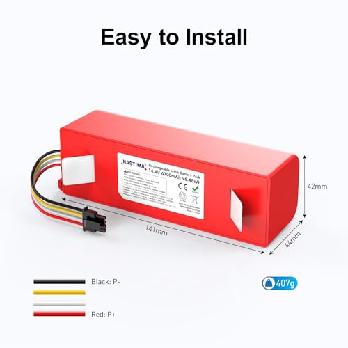 NASTIMA 14.4V 6700mAh 96.48Wh Li-ion Battery Compatible with Xiaomi Roborock S50 S51 S52 S53 S55 S502 S5 Max S6 S7; T6 61 65 Full Series, Mijia 1st and 2nd Generation Replacement Battery with BMS