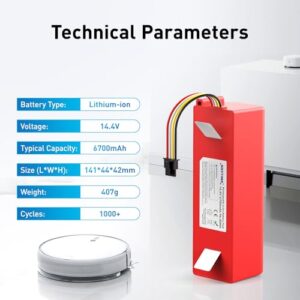 NASTIMA 14.4V 6700mAh 96.48Wh Li-ion Battery Compatible with Xiaomi Roborock S50 S51 S52 S53 S55 S502 S5 Max S6 S7; T6 61 65 Full Series, Mijia 1st and 2nd Generation Replacement Battery with BMS