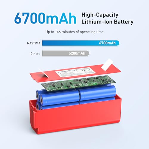 NASTIMA 14.4V 6700mAh 96.48Wh Li-ion Battery Compatible with Xiaomi Roborock S50 S51 S52 S53 S55 S502 S5 Max S6 S7; T6 61 65 Full Series, Mijia 1st and 2nd Generation Replacement Battery with BMS