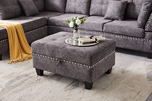 UBGO Living Room Furniture Sets,Modular Sectional Sofa Set,L-Shape Couch Set with Storage Ottoman and Two Small Pillow,Sofas & Couches with Reversible Chaise for Large Space Dorm Apartment-Gray