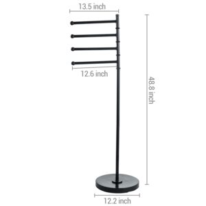 MyGift 4ft Tall Matte Black Metal Floor Standing Towel Holder Rack with 4 Swivel Bars, Indoor and Outdoor Spa Pool Hot Tub Valet Accessories Storage Stand