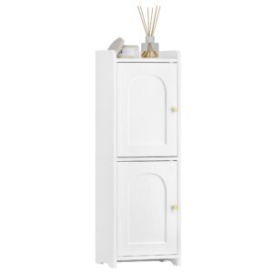 Hzuaneri Bathroom Storage Cabinet, Corner Floor Cabinet with 2 Doors and Adjustable Shelf, Narrow Toilet Paper Cabinet, Bathroom Organizer for Small Spaces, White BC19913X