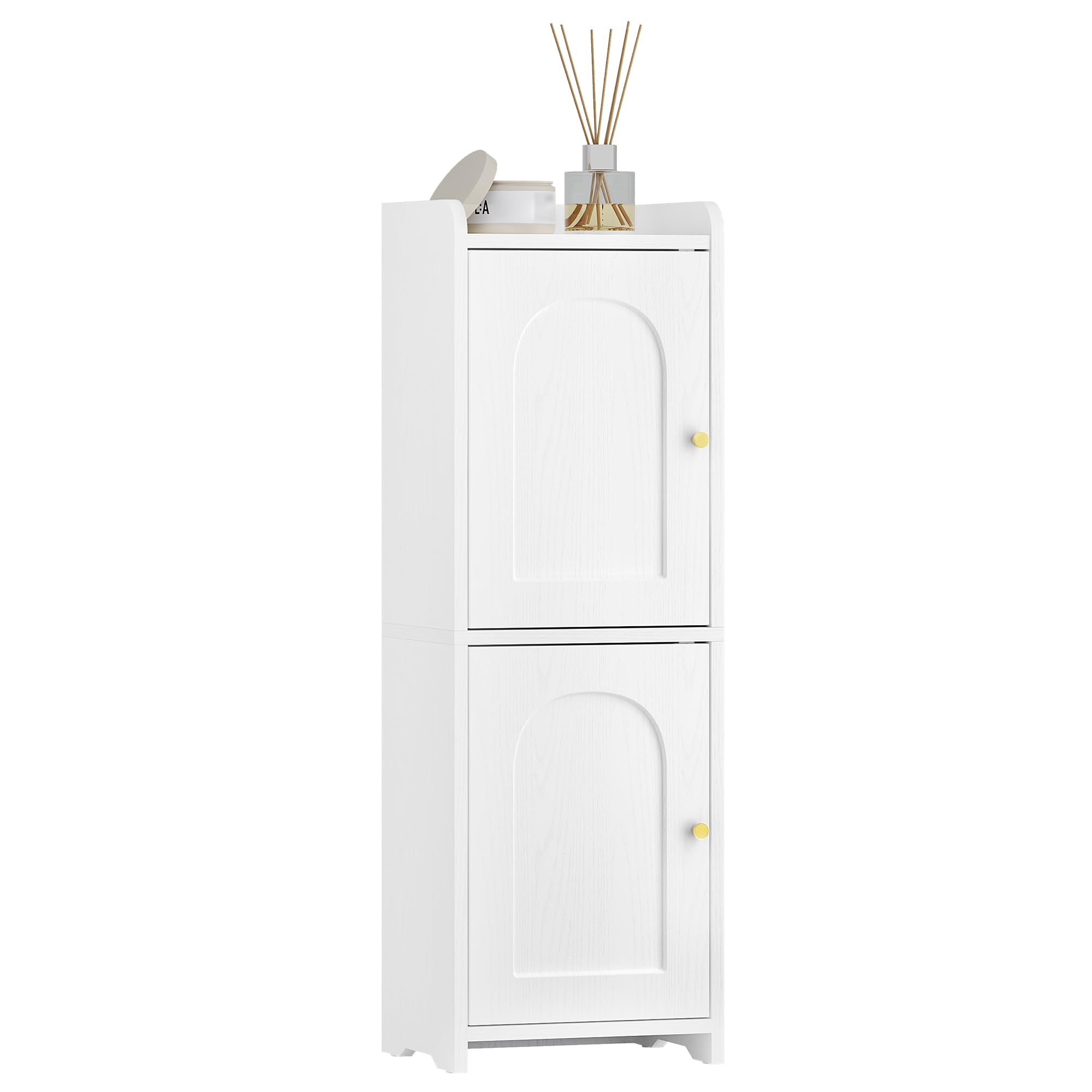 Hzuaneri Bathroom Storage Cabinet, Corner Floor Cabinet with 2 Doors and Adjustable Shelf, Narrow Toilet Paper Cabinet, Bathroom Organizer for Small Spaces, White BC19913X