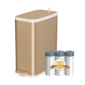 kdbk champagne gold bathroom trash can with lid soft close,1.6 gallon slim garbage can,small metal step wastebasket for office, bedroom, toilet, live room