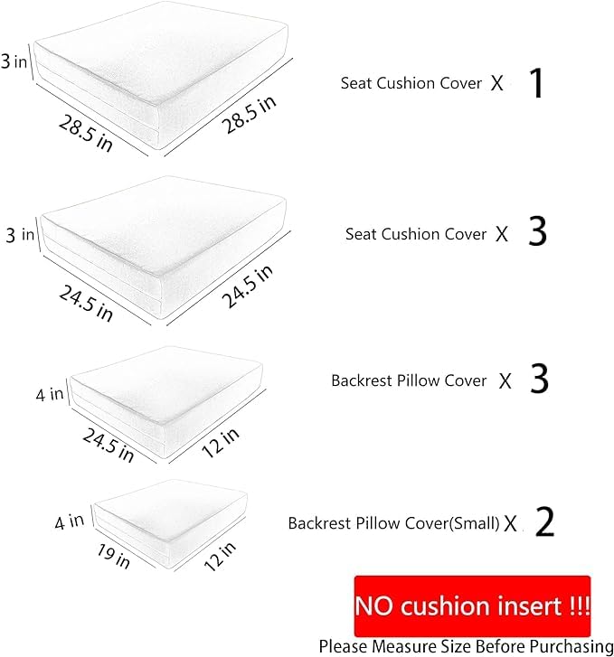 SUSIE'S GARDEN 9p Patio Cushion Covers Outdoor Patio Cushions Covers Replacement Waterproof with Zipper for 7 Pcs Patio Furniture Set, Slipcovers for Outdoor Cushions Covers Gravel Gray, Covers Only