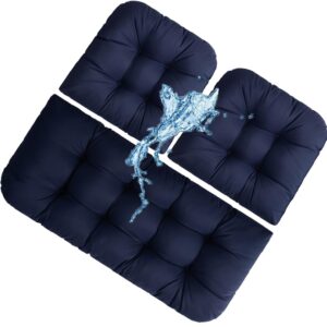 GHKWXUE Patio Wicker Cushions Outdoor/Indoor Patio Waterproof 3 Piece Loveseat Cushion Set All-Thickened Swing Cushions 2-3 Seater,1 Loveseat Cushion 43”x20” & 2 U-Shape Cushion 19”x19”& Dark Blue