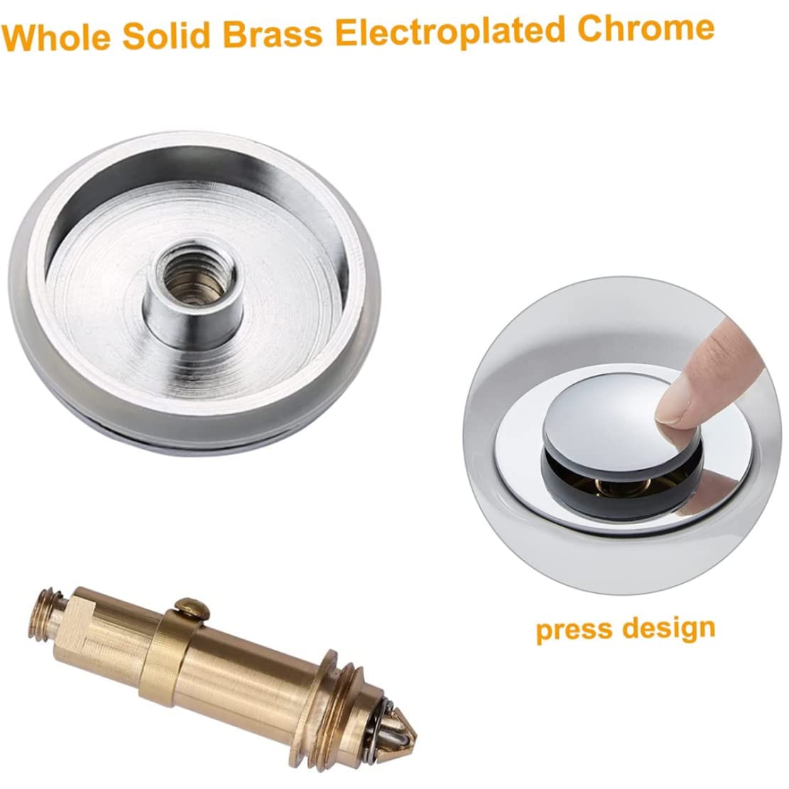 up Sink Drain Stopper,38 MM Push Sink Drain for Kitchen Bathroom sink Bath, Brass Chrome Plating