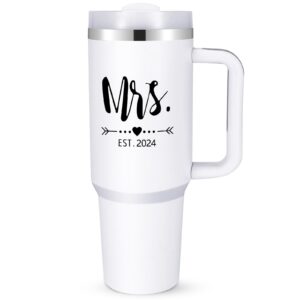 mr & mrs tumblers, mr and mrs est 2024 stainless steel insulated tumbler set with straw & handle, 30 oz travel mug tumbler for couples engagement wedding gifts, cups for bridal shower anniversary