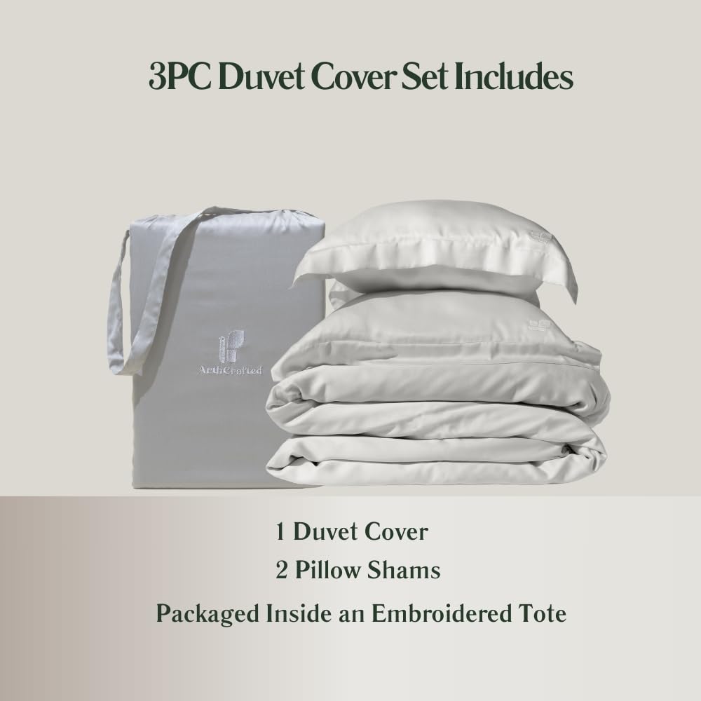 ArthCrafted 100% Austrian Eucalyptus Tencel Duvet Cover King, Luxury Cooling Comforter Cover Set, 8 Corner Loops, 1 Oversized Hotel Duvet Cover, 2 Shams, Silky Soft, Lightweight (Cool Grey, 3PC King)