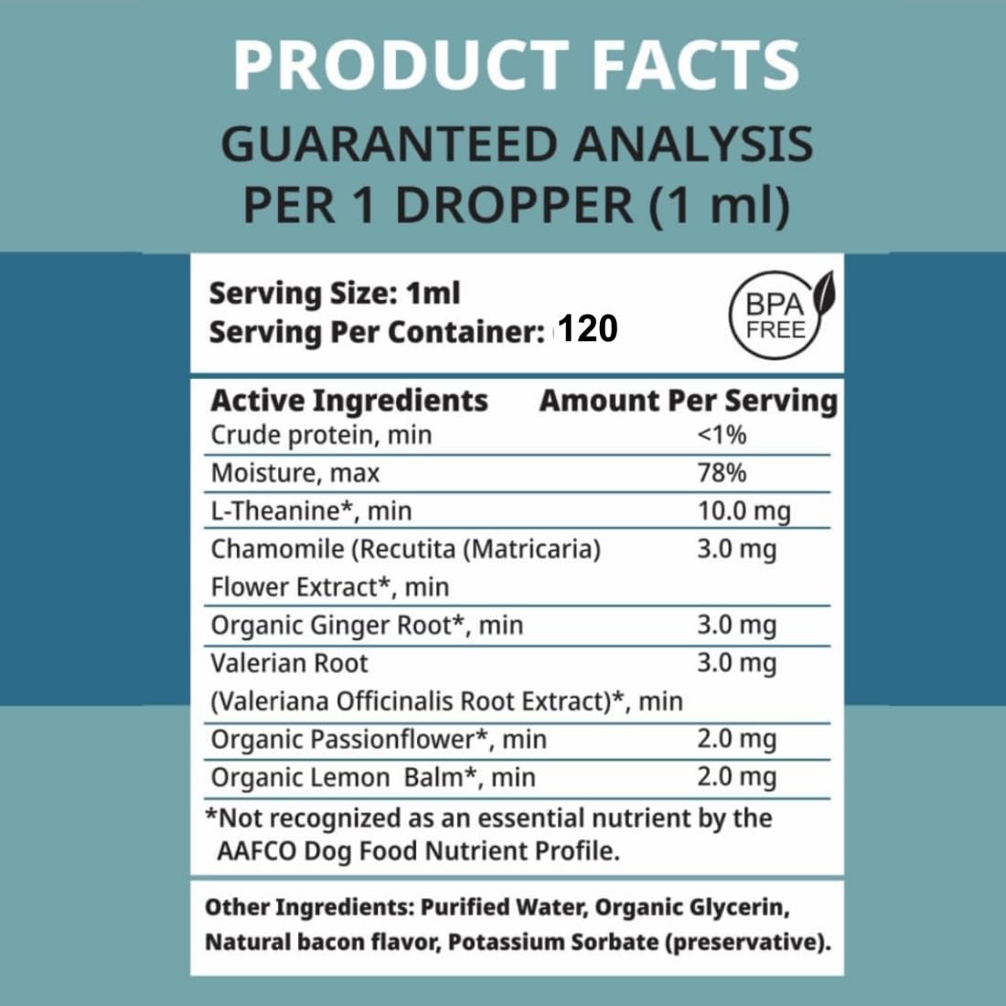 Calming Drops for Dogs and Cats - Calmness and Pets Well-Being - 6 in 1 Formula with L-Theanine Valerian Lemon Balm Chamomille - 120 Servings - Made in USA - Bacon Flavor 4oz