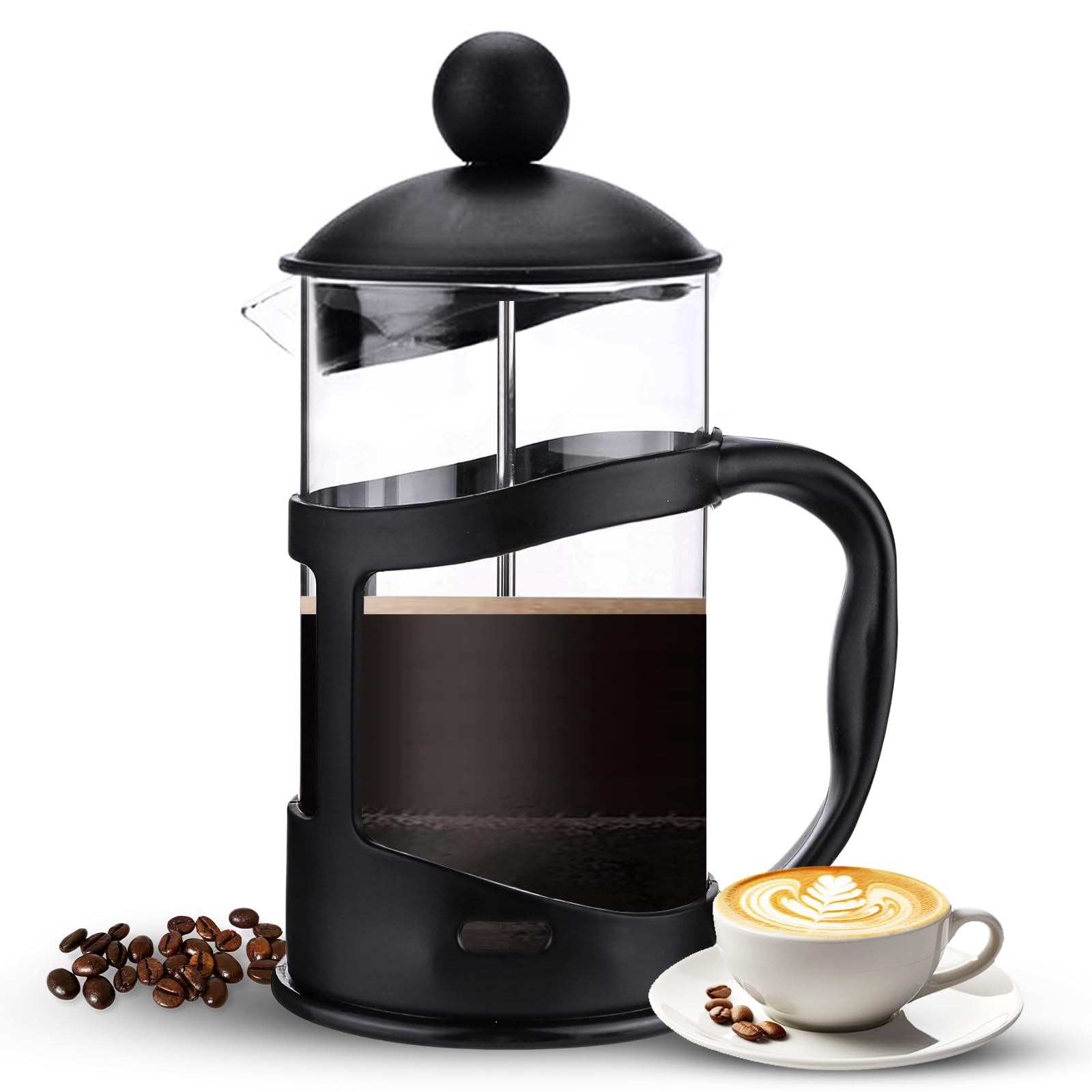 Ozzmm French Press Coffee Maker 34 Oz/8 Cups, Coffee Press and Tea Maker with Triple Filters, Heat Resistant Borosilicate Glass with Steel Plunger