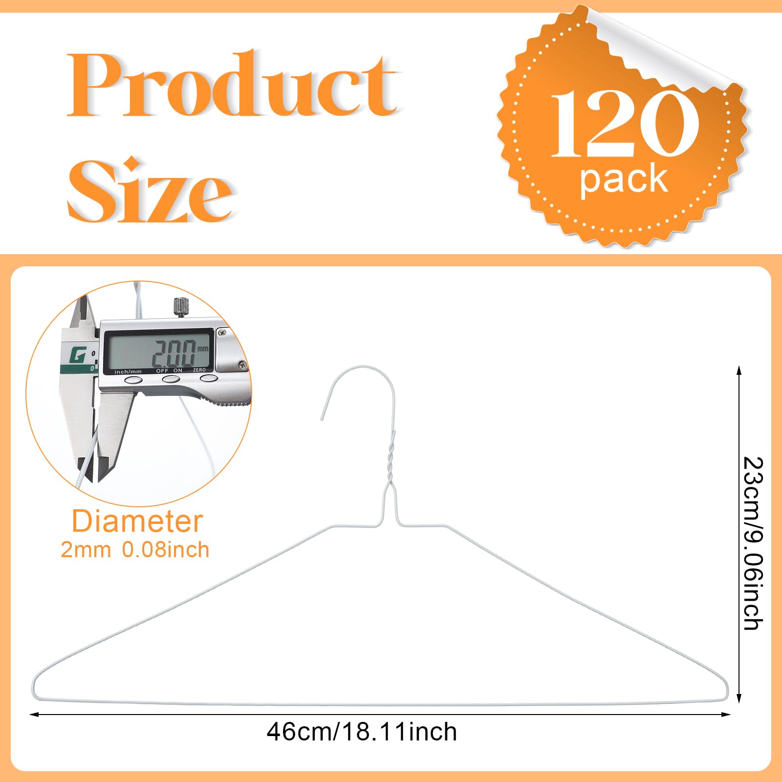 Yuntau 120 Pcs Wire Hangers Bulk Dry Cleaner Hangers 18" Caped Clothing Hangers Suit Hangers Strut Hangers for Dry Cleaners or Home