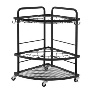 diytuning garden tool organizer with lockable wheels and storage hooks,garage lawn and outdoor,steel yard tool racks to store yard long rakes,brooms,mops and buckets,garden tool rolling cart