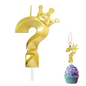 oudeke gold question mark candle gold crown happy birthday candle question mark cupcake cake topper decoration candle for birthday cakes baby showers creative gold ? candle with crown