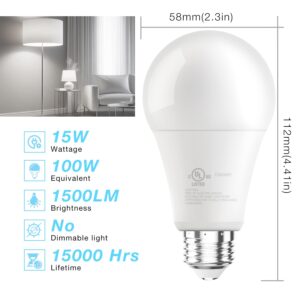 DAYBETTER 12 Pack A19 LED Light Bulbs, 100 Watt Equivalent LED Bulbs, Long Lifespan High Brightness 1500LM Daylight White 5000K, E26 Standard Base Light Bulbs for Home Office, Non-Dimmable