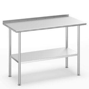 atelicf stainless steel prep table for work, 24 * 48 inch, high load bearing with undershelf and backsplash for outdoor, restaurants, hotels, workshops, kitchens, garages and gardens