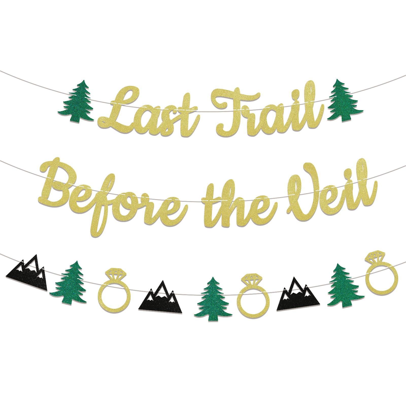 Last Trail Before The Veil Banner - Camping Bachelorette Party Decorations,Wild in The Woods， Camp Bachelorette Party Bridal Shower Party Decorations Gold Glitter