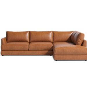 Valencia Serena 108" Cognac Tan Brown Full Leather Sectional Sofa with Right Chaise | Nappa 11000 Leather, Modern Low Profile Lounge Sofa | L Shaped Couch for Living Room Furniture