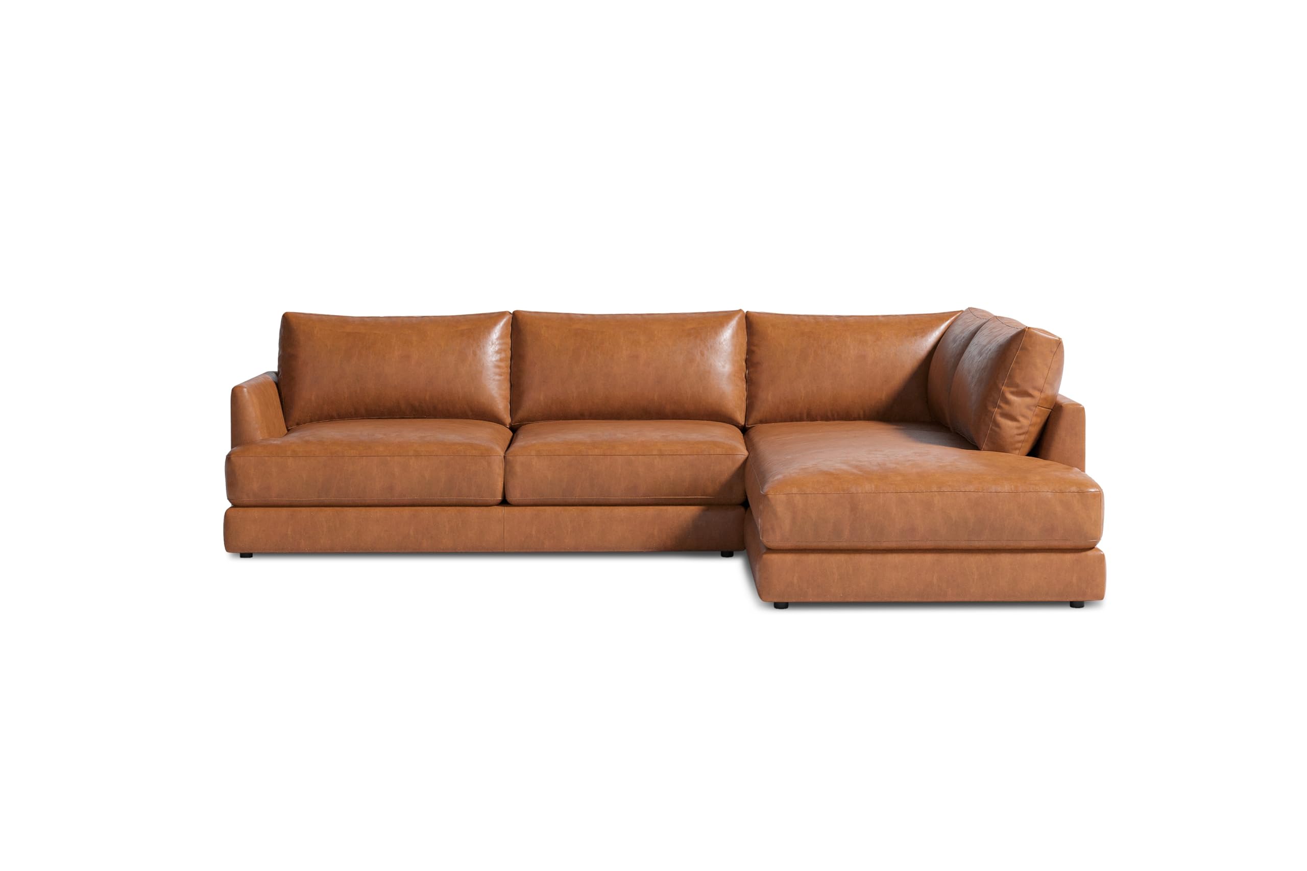 Valencia Serena 108" Cognac Tan Brown Full Leather Sectional Sofa with Right Chaise | Nappa 11000 Leather, Modern Low Profile Lounge Sofa | L Shaped Couch for Living Room Furniture