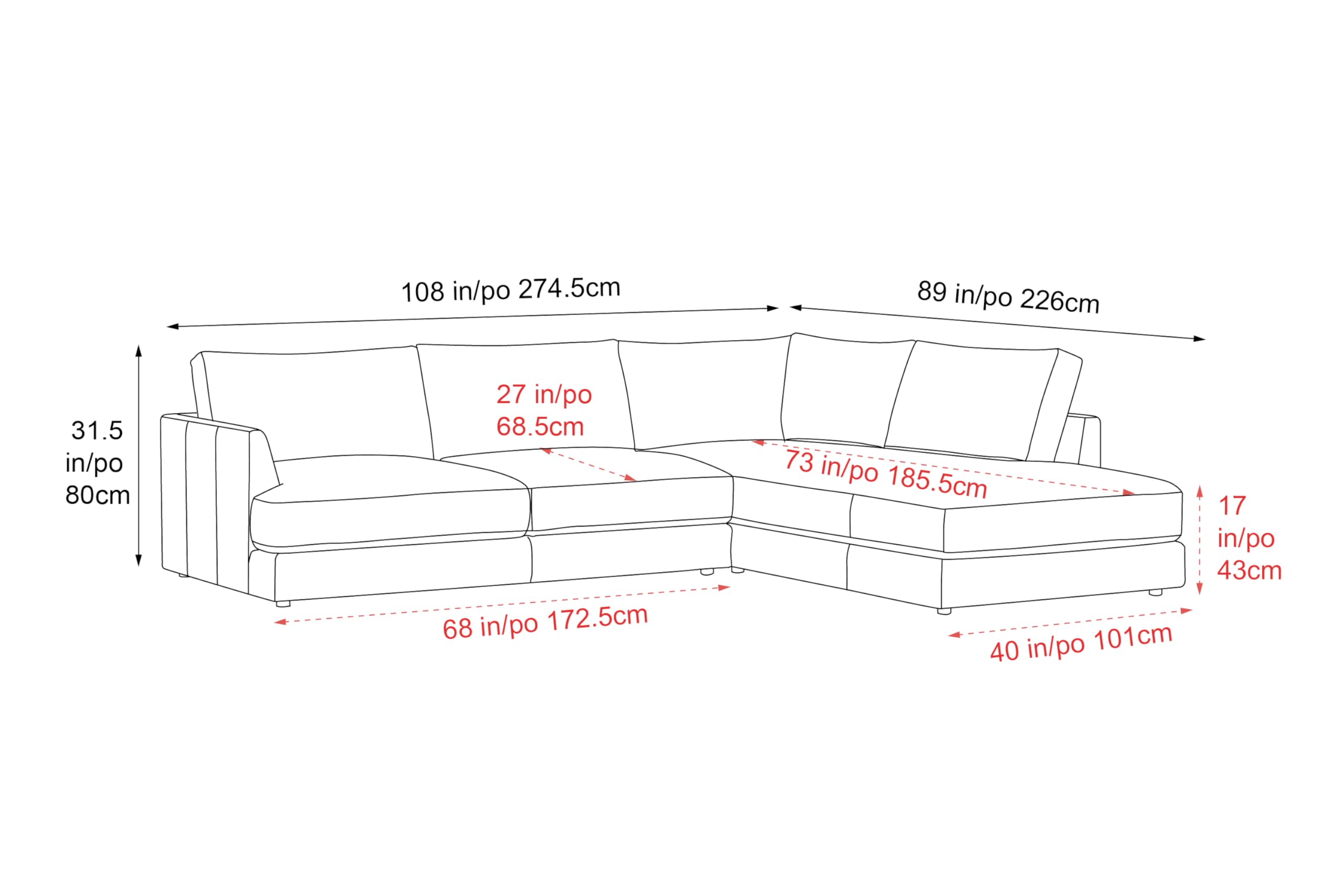 Valencia Serena 108" Cognac Tan Brown Full Leather Sectional Sofa with Right Chaise | Nappa 11000 Leather, Modern Low Profile Lounge Sofa | L Shaped Couch for Living Room Furniture