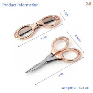 2 Pieces Small Scissors, Foldable Travel Scissors, Mini Folding Scissors for Home, Office, Outdoor, Nurse, Portable Pocket Scissors (rose gold)