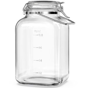 1.5 gallon glass jar with airtight lid, square wide mouth mason jars with stainless steel handle, large glass storage containers for canning, flour, sugar, fermentation, rice, pickled eggs