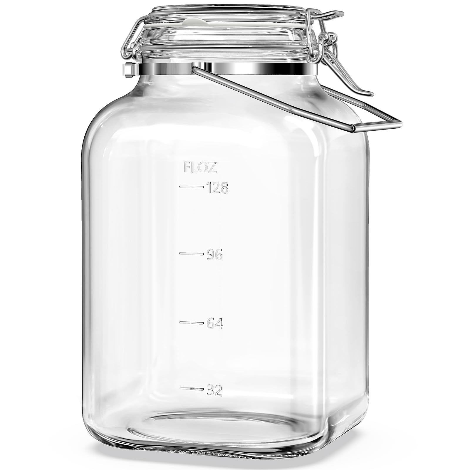 1.5 Gallon Glass Jar with Airtight Lid, Square Wide Mouth Mason Jars with Stainless Steel Handle, Large Glass Storage Containers for Canning, Flour, Sugar, Fermentation, Rice, Pickled Eggs