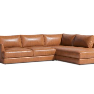 Valencia Serena 108" Cognac Tan Brown Full Leather Sectional Sofa with Right Chaise | Nappa 11000 Leather, Modern Low Profile Lounge Sofa | L Shaped Couch for Living Room Furniture