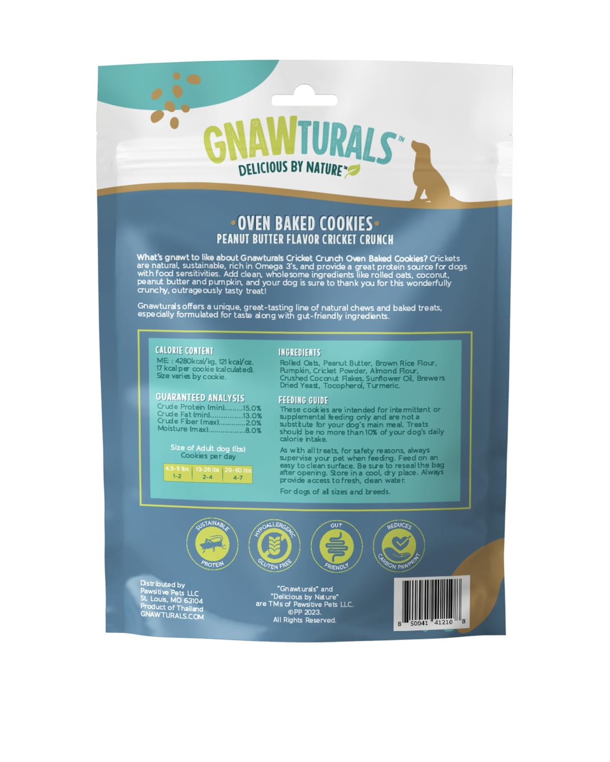 Gnawturals Oven Baked Cookies | Cricket Crunch | All Natural Small Artisan Batches, Packed with Sustainable Protein & Omegas | Ideal Treat for Food Sensitivities (40 Count, Peanut Butter)