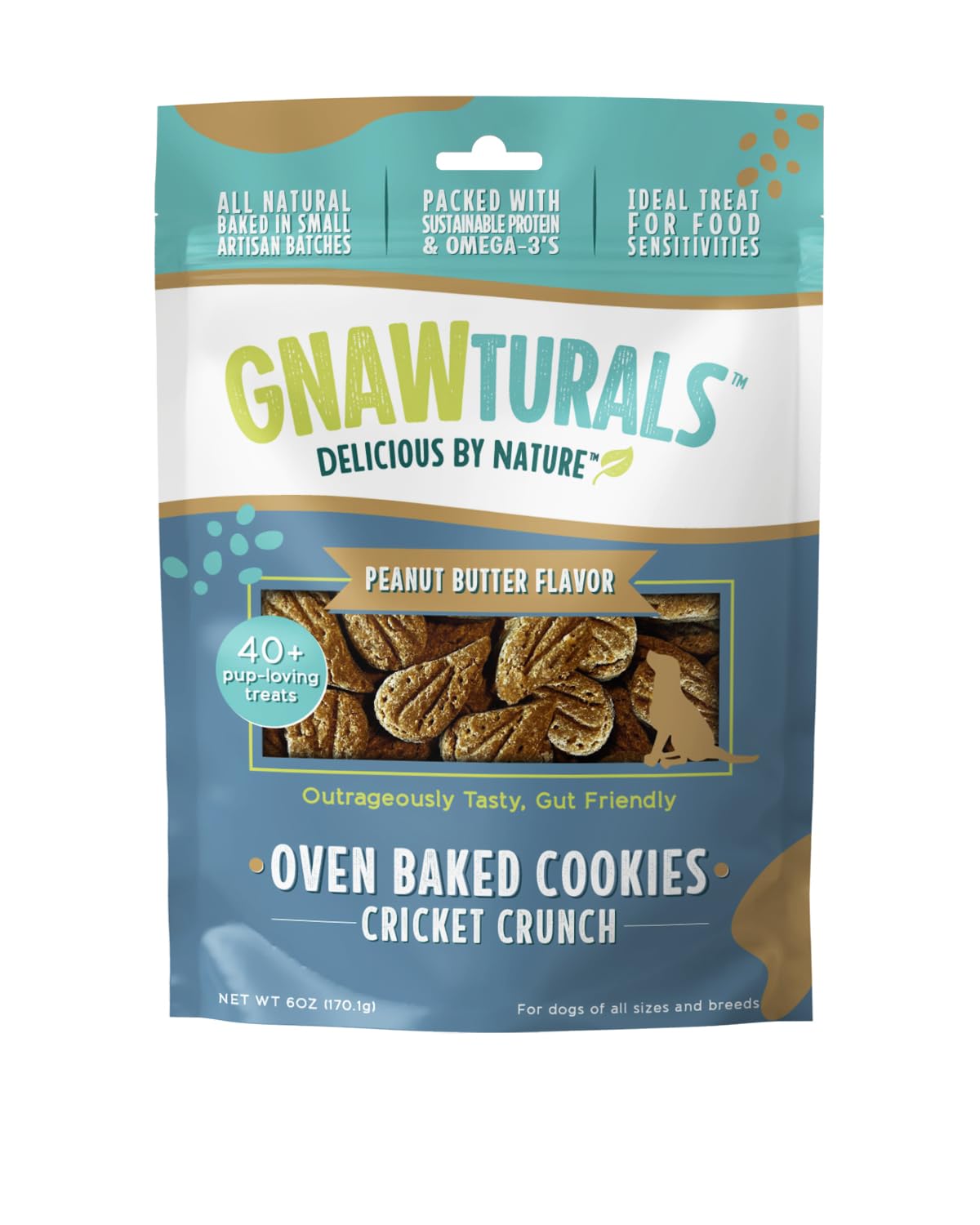 Gnawturals Oven Baked Cookies | Cricket Crunch | All Natural Small Artisan Batches, Packed with Sustainable Protein & Omegas | Ideal Treat for Food Sensitivities (40 Count, Peanut Butter)