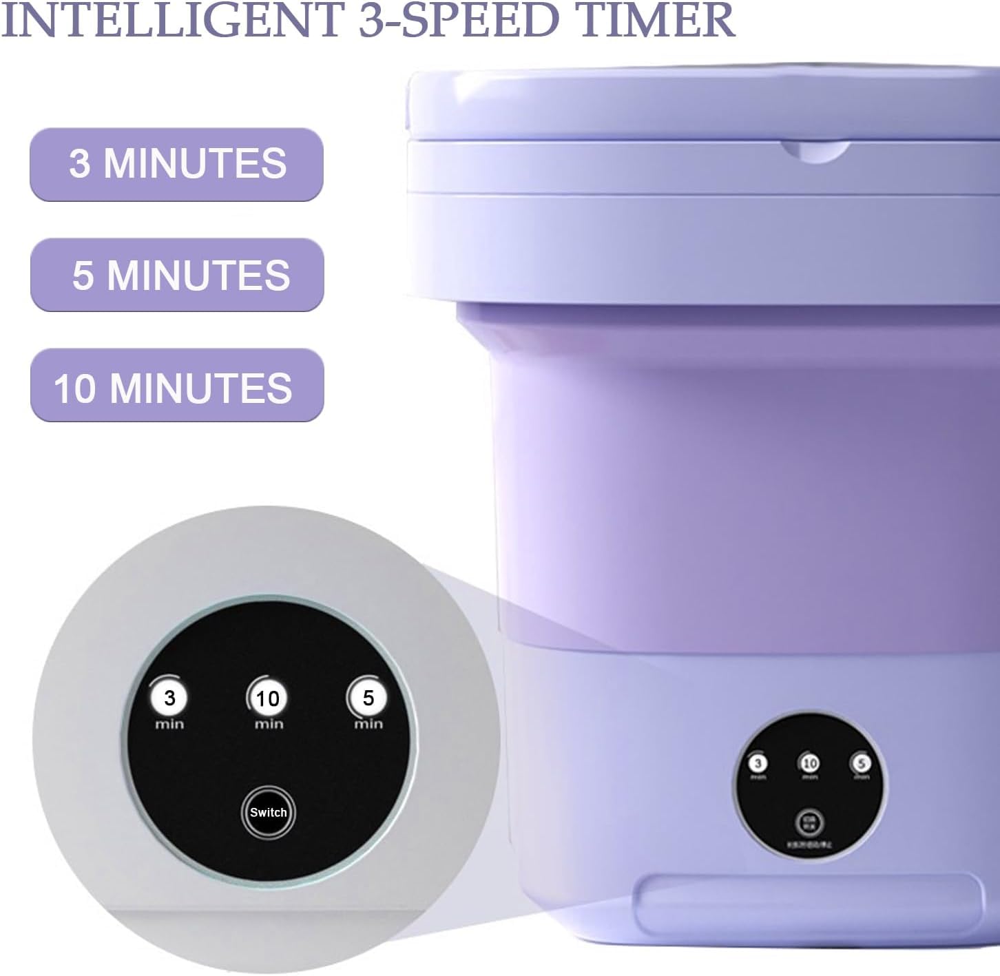 Portable Washing Machine, Upgraded Foldable Mini Washer, Deep Cleaning of Underwear, Baby Clothes and Sock, Best for Apartments, Dormitories, Hotel,Travel (Purple)