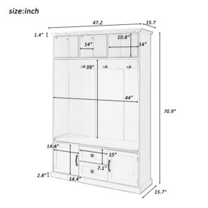 Favfurish Hall Tree with 3 Hooks & Cushioned Bench,3-in-1 Design Coat Hanger W/Storage Cabinet and 2 Large Drawers,Space Saving,for Mudroom Entryway Hallway,Black,47.2"