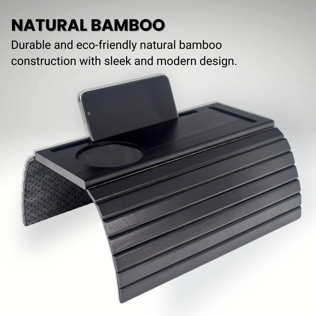 Bamboo Couch Arm Tray Table Clip-On Foldable Sofa Armrest Tray for Drinks, Snacks - Anti-Slip Design for Wide Couches and Small Spaces