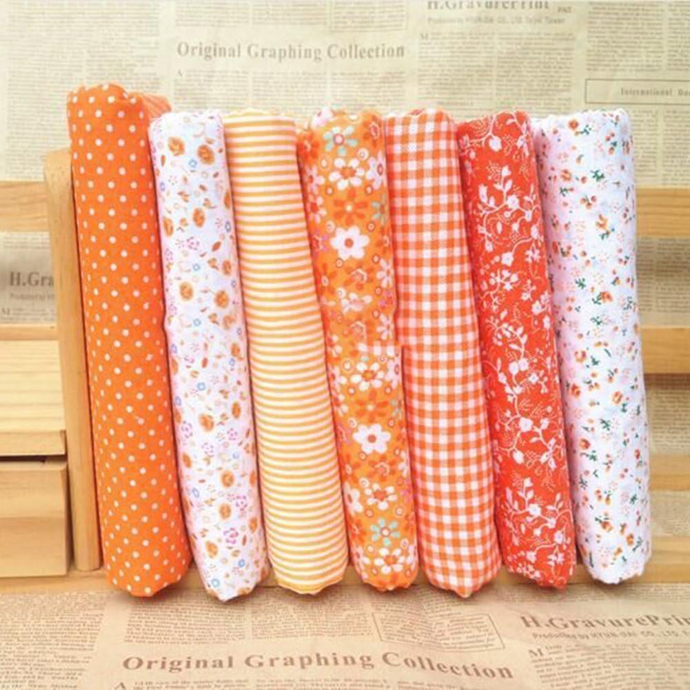 7Pcs Top Multicolor Cotton Craft Fabric Bundle Squares Patchwork DIY Sewing Scrapbooking Quilting Floral Dot Pattern Craft and Hobby Fabric 10" x 10" (25cm x 25cm)