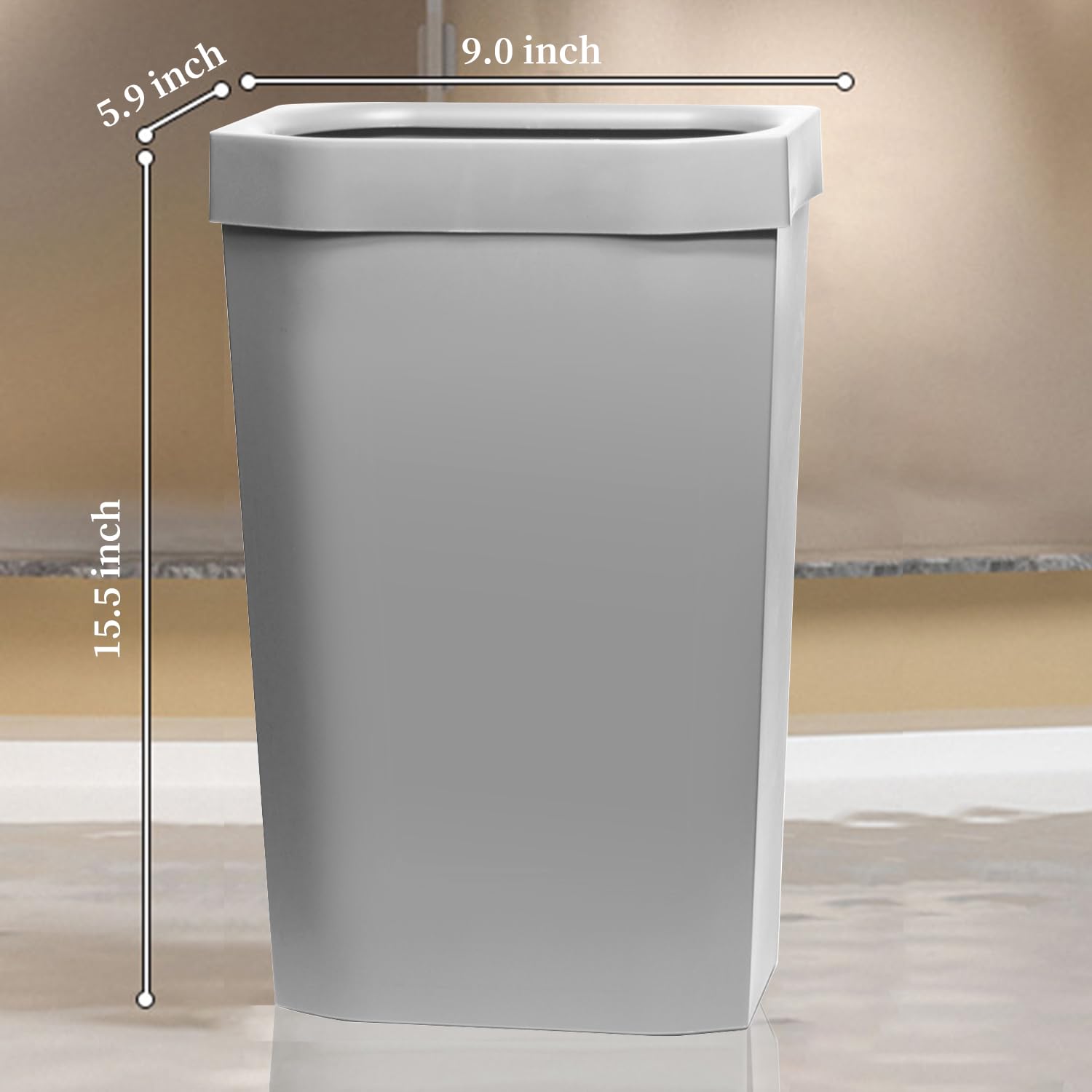 Halyuhn Tall Trash Can, 4 Gallon/15L Plastic Small Trash Can, Small Trash Bin Open Top for Home Office, Kitchen, Bathroom, Under Desk, Narrow Space, Slim Trash Can (1 Pack Gray)