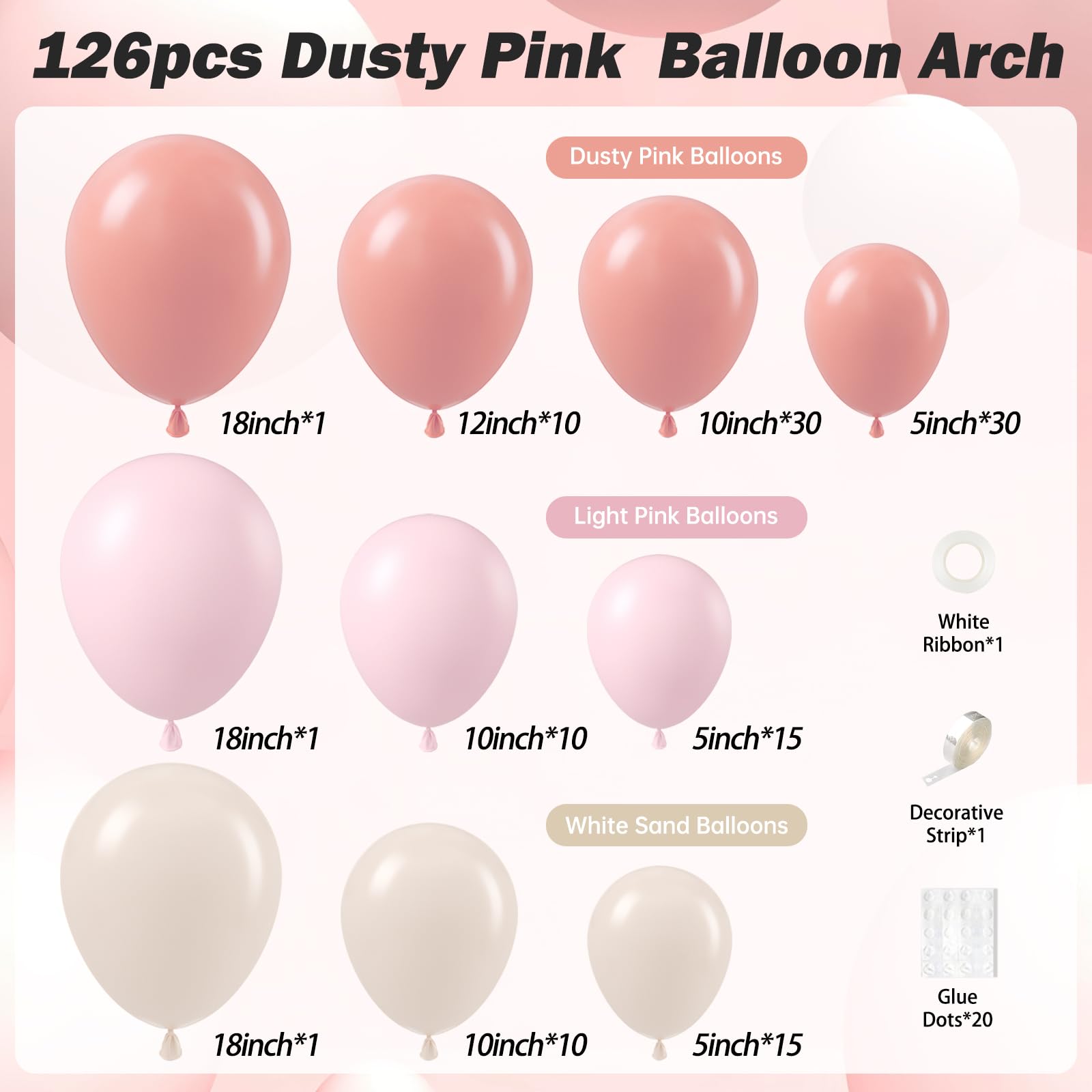 Dusty Pink Balloon Arch Kit, Dusty Rose Balloon Arch Kit with Mauve Balloons Blush Balloons, Boho Balloon Arch Kit for Bridal Wedding Girl Baby Shower Birthday Party Decorations