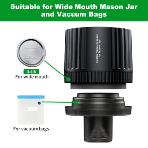 Mason Jar Vacuum Sealer Only for Wide Mouth Mason Jars Vacuum Bags Food Vacuum Storage,Electric Auto-Stop Vacuum Sealer Kit Multifunctional Cordless Canning Vacuum Sealer Machine