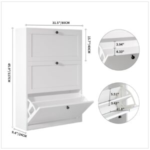 VOWNER Shoe Cabinet with 3 Flip Drawers, Freestanding Shoe Storage Cabinet with Adjustable Shelf & Anti-Tipping Device, Shoe Rack for Entryway, Hallway, Living Room (White)