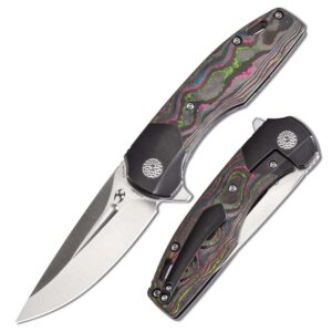 kansept cassowary premium pocket folding knives for men edc pocket knife 2.9'' satin cpm s35vn blade excellent folding knife with black stonewashed titanium + 80s camo carbon fiber handle edc k2065b1