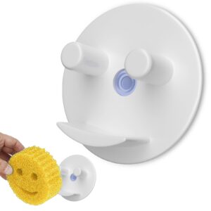 sponge holder, sink caddy for scrub sponges, kitchen/bathroom sink sponge storage with suction cup installation，holding smiley sponges，self-draining and dishwasher safe(sponges not included),1pcs