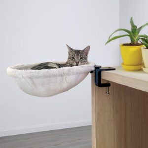 kobuddy | cat desk bed - soft faux fur fabric, steel frame - adjustable, cat shelf bed for indoor cats - perfect cat hammock for your desk – supports up to 50lbs - unique and modern cat furniture