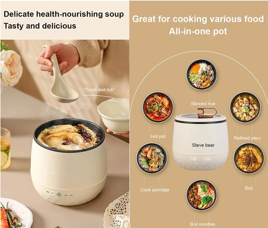 Smart Mini Rice Cooker, 2024 Upgrade Multifunctional Electric Mimi Cooker 6 in 1 Non-Stick Clay Wok With Lid Mini Hot Pot Electric Mini Rice Cooker All-in-One Portable Mini Rice Cooker