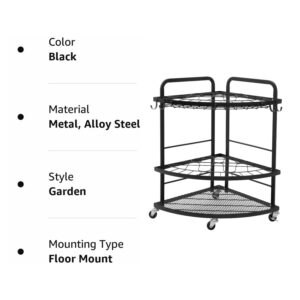 DIYTuning Garden Tool Organizer with Lockable Wheels and Storage Hooks,Garage Lawn and Outdoor,Steel Yard Tool Racks to Store Yard Long Rakes,Brooms,Mops and Buckets,Garden Tool Rolling Cart