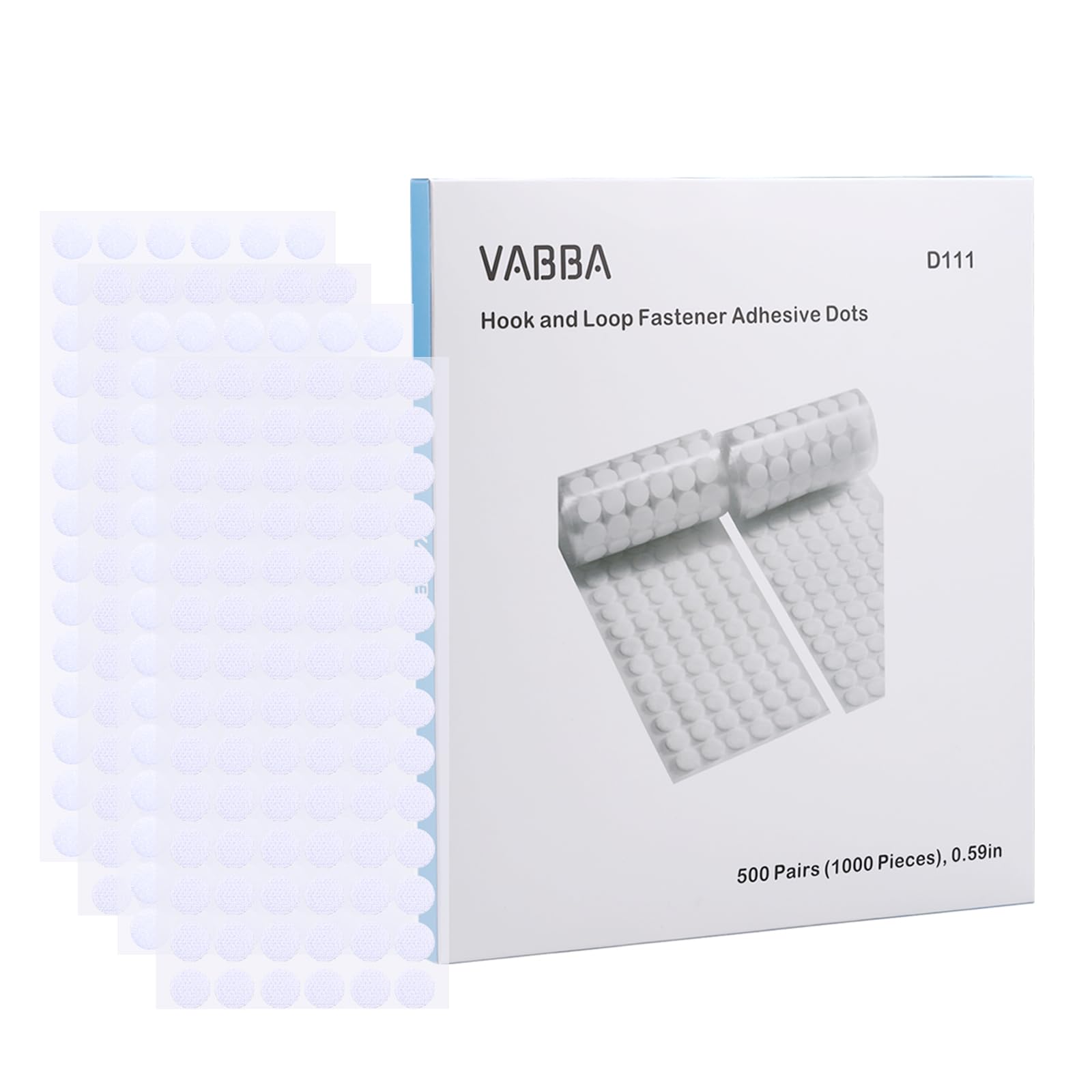 Vabba 1000 Pcs (500 Pairs) 0.59inch Diameter Hook and Loop Fastener Self Adhesive Round Circle Sticky Sticker Dots for Arts and Crafts School Classroom Home and Office Use, White