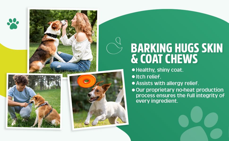 BARKING HUGS Skin & Coat Chews - Omega 3 Fish Oil for Dogs - Natural & Healthy Dog Itch Relief - with Dog Allergy Support - 75 Chews