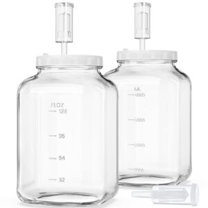 1.5 gallon large fermentation jars with 2 airtight lids and 3 airlocks, wide mouth glass mason jar with scale mark, pickle jars, mead making kit, kimchi containers, 2 pack