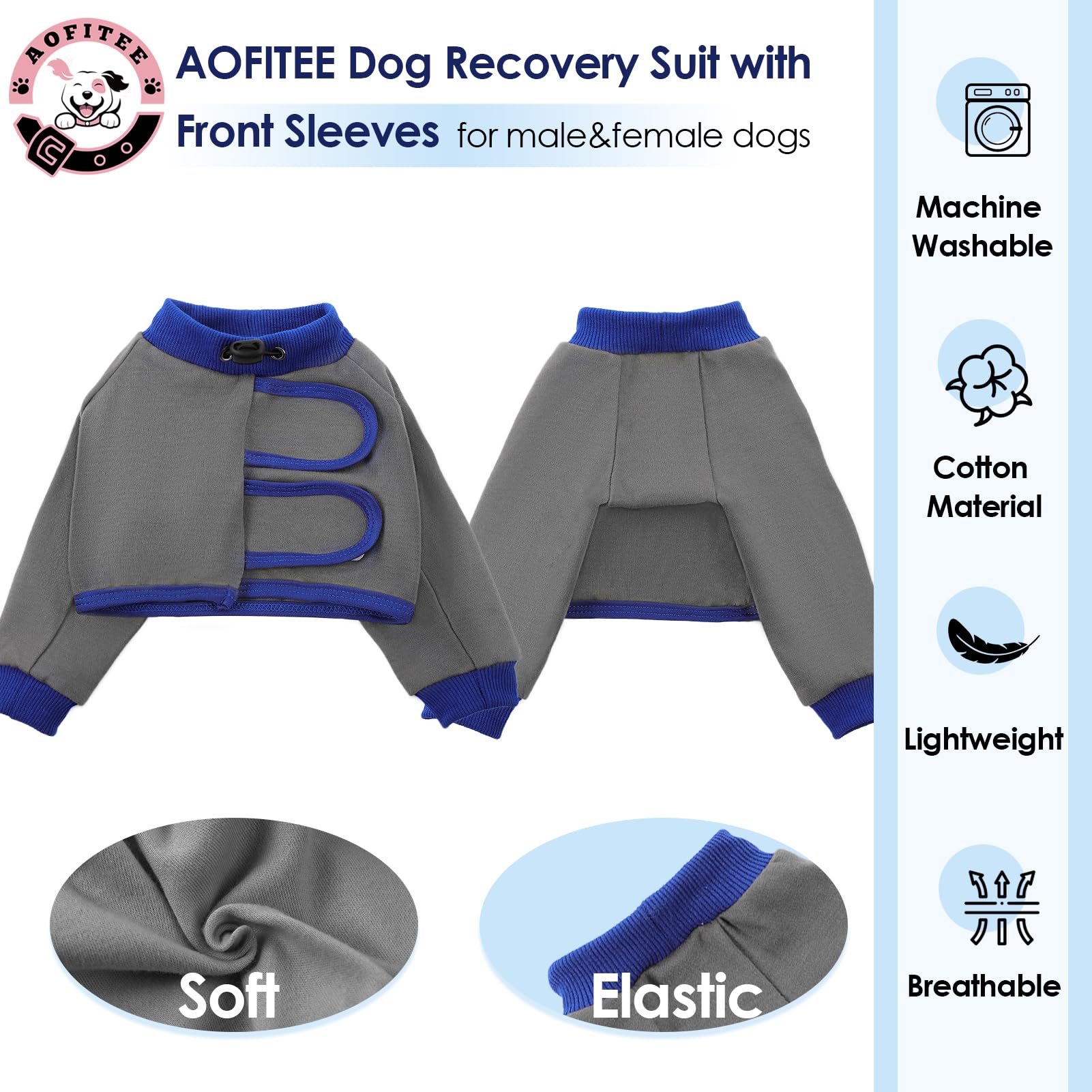 AOFITEE Dog Surgery Recovery Suit, Breathable Dog Front Recovery Sleeve Right Left Leg, Prevent Licking Dog Elbow Brace Protactor for Male Female Dogs, Dog Sleeves for Joint Pain Dog Cone Alternative