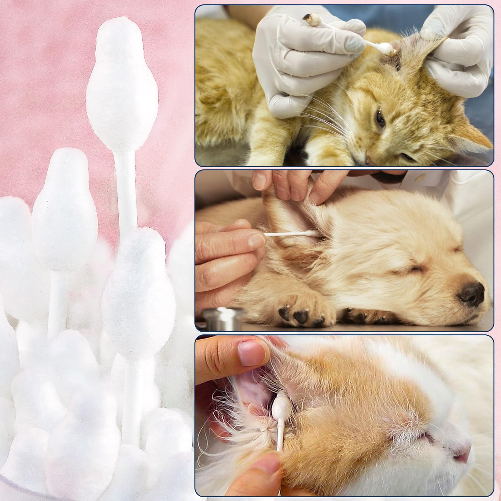 Hkpetie Cotton Swab for Pets, 110 pcs Cotton Buds for Dogs and Cats, Safety Dog Ear Infection Treatment, Specially Designed Cotton Sticks for Puppy and Kitten Ear Care