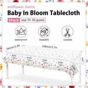 Heboland 3 Pack Baby in Bloom Baby Shower Tablecloth Decorations, Wildflower Floral Large Size 54 x 108 Inch Rectangular Plastic Tablecloth Party Decor