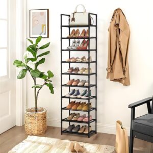 barsone Shoe Rack 10 Tiers, 20-25 Pairs Shoe Organizer Storage Shelf Stand Tower Shoe Rack, Space Saving Shoe Shelves Narrow Free Standing Shoe Rack for Closet Entryway Hallway Apartment Garage